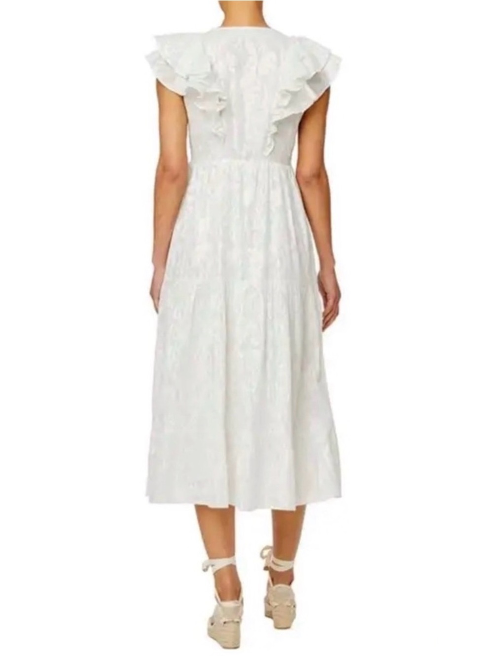 Roller Rabbit White Ruffled V-Neck Midi Dress - Picture 3 of 8